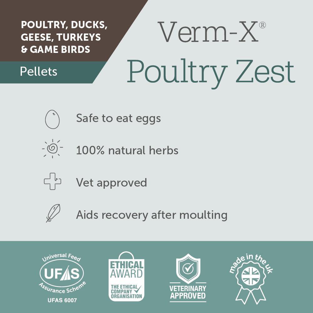 Verm-X Poultry Zest Pellets for Poultry, Ducks, Geese, Turkeys & Game Birds - JP Holistic Nutrition 